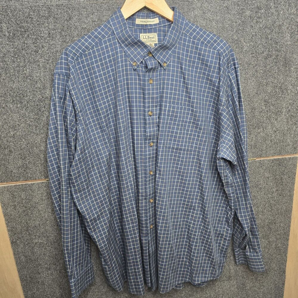 L.L. Bean Men's XXL Wrinkle Resistant Blue Long Sleeve Button Up Shirt